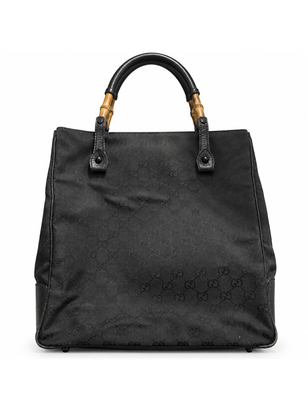 Vintage Gucci Bamboo Shopper Tote Black GG Monogram Nylon Canvas Bag